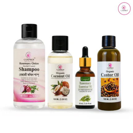 Hair Growth Combo 4 in 1 Rosemary Shampoo 250 ml Castor 100ml Coconut 100ml Rosemary 30ml